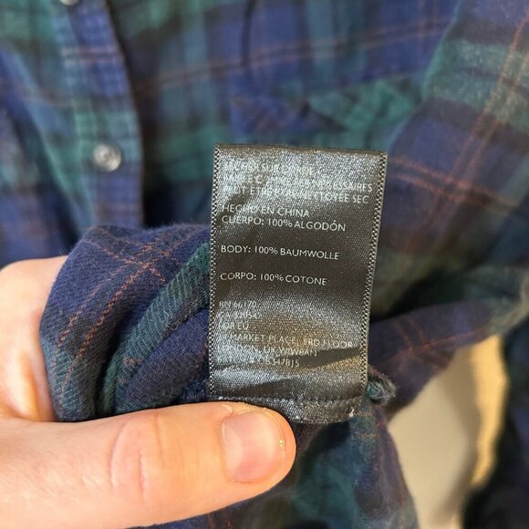 Urban Outfitters BDG Obie Flannel Button Down Plaid Shirt Navy Blue Green Medium - Picture 3 of 4